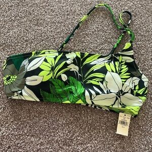 One Shoulder Neon Green Floral Bikini Top NWT